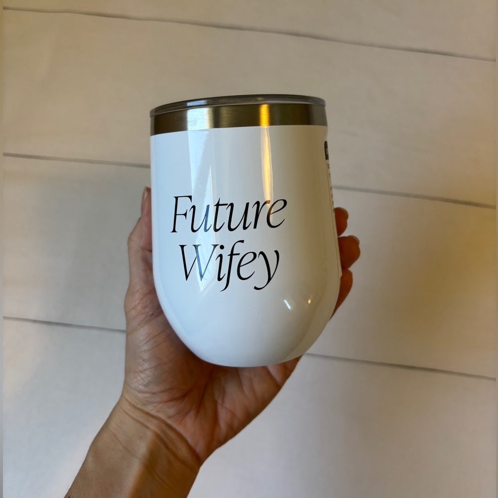 “Future Wifey” Corkcicle White Stemless Insulated Wine Tumbler w Stainless Rim